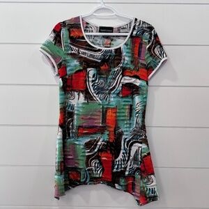 Frank Lyman short sleeve graphic top shark bite tunic size 8